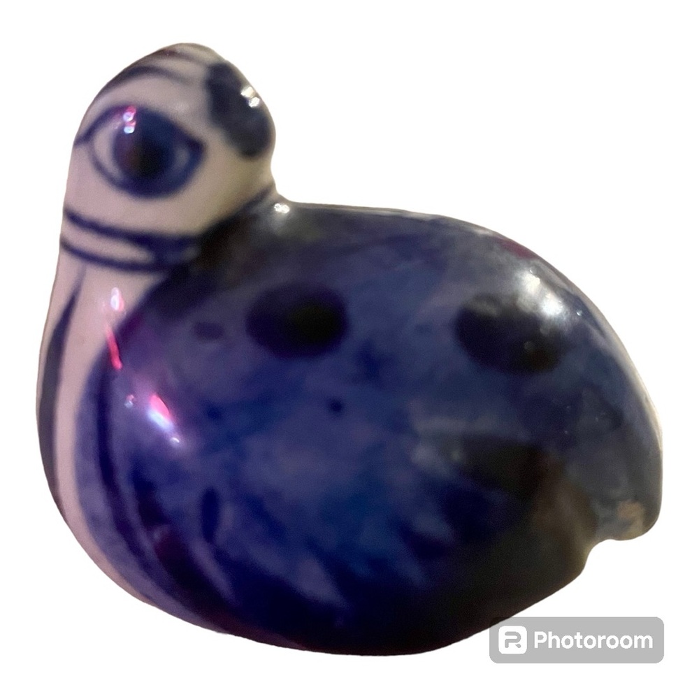 TONALA hand painted pottery /blue & white quail /great addition to a collection!